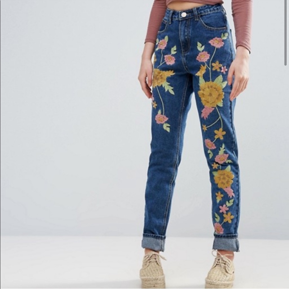 ASOS Floral Embroidered Jeans